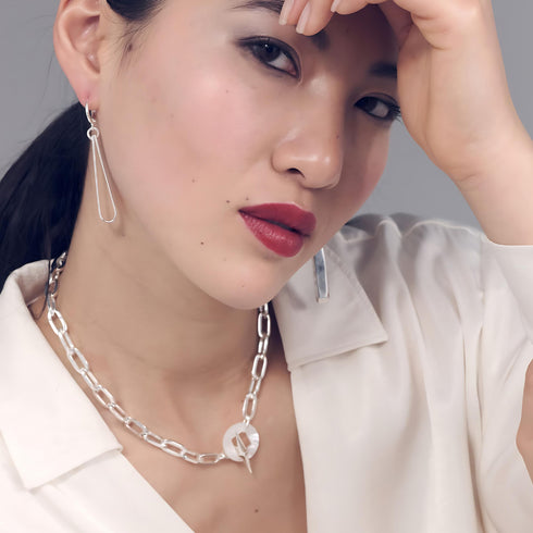 COLLANA CATENA ARGENTATA E MADREPERLA ROSA JOYA 2432